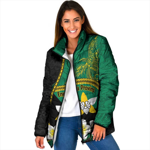 Personalised PNG Enga Provins Padded Jacket Papua New Guinea Plumeria Melanesian Pattern - Aussie Hoodie