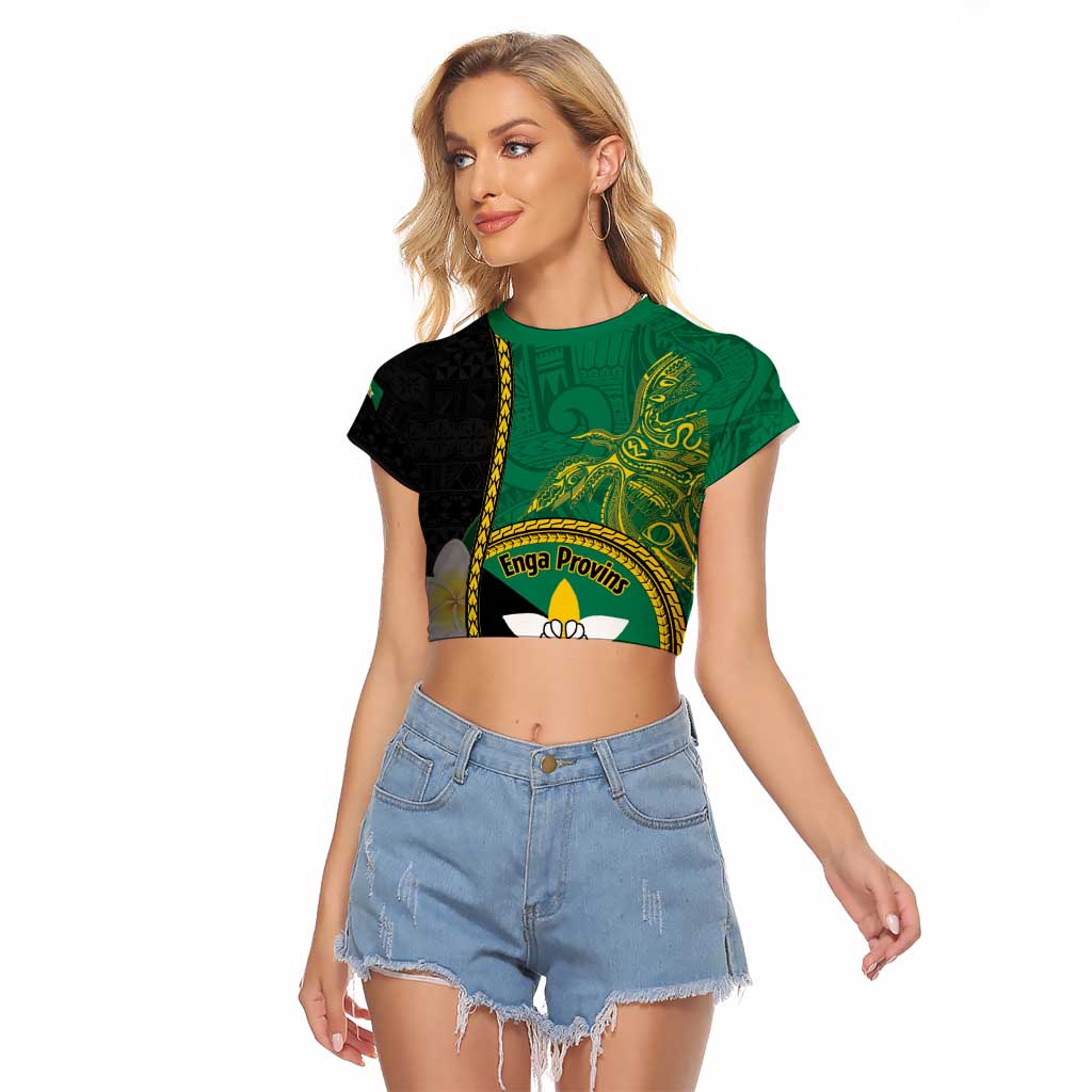 Personalised PNG Enga Provins Raglan Cropped T Shirt Papua New Guinea Plumeria Melanesian Pattern - Aussie Hoodie