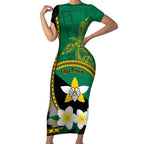 Personalised PNG Enga Provins Short Sleeve Bodycon Dress Papua New Guinea Plumeria Melanesian Pattern - Aussie Hoodie