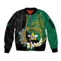 Personalised PNG Enga Provins Sleeve Zip Bomber Jacket Papua New Guinea Plumeria Melanesian Pattern - Aussie Hoodie