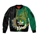 Personalised PNG Enga Provins Sleeve Zip Bomber Jacket Papua New Guinea Plumeria Melanesian Pattern - Aussie Hoodie