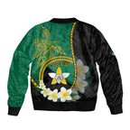 Personalised PNG Enga Provins Sleeve Zip Bomber Jacket Papua New Guinea Plumeria Melanesian Pattern - Aussie Hoodie