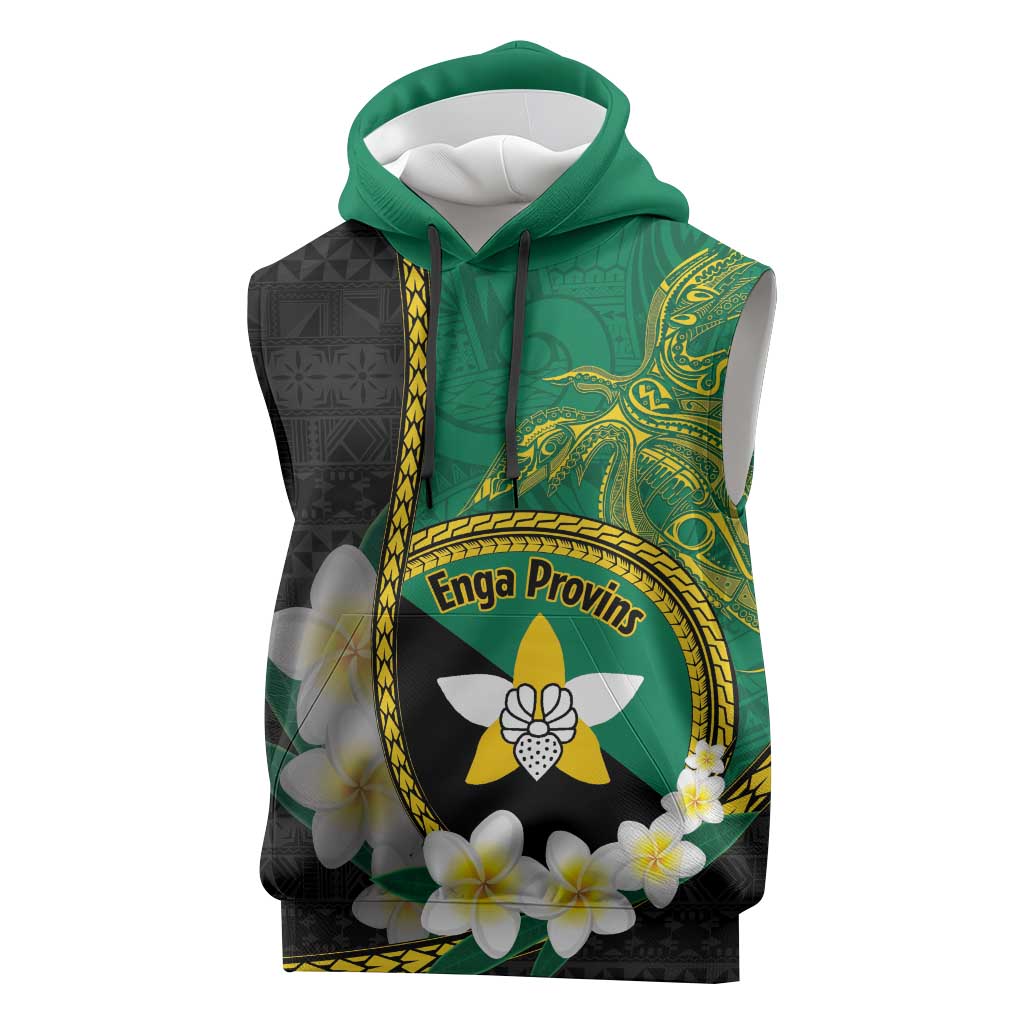 Personalised PNG Enga Provins Sleeveless Hoodie Papua New Guinea Plumeria Melanesian Pattern - Aussie Hoodie