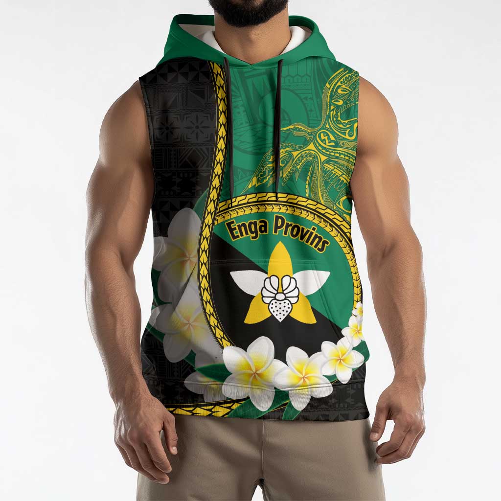 Personalised PNG Enga Provins Sleeveless Hoodie Papua New Guinea Plumeria Melanesian Pattern - Aussie Hoodie