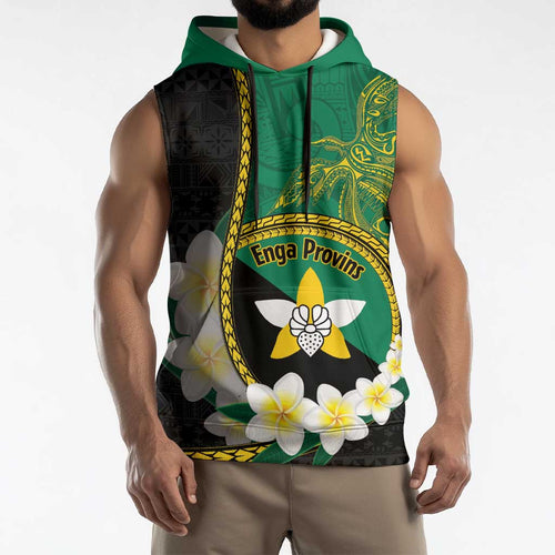 Personalised PNG Enga Provins Sleeveless Hoodie Papua New Guinea Plumeria Melanesian Pattern - Aussie Hoodie