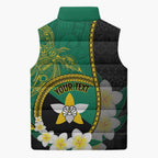 Personalised PNG Enga Provins Sleeveless Puffer Jacket Papua New Guinea Plumeria Melanesian Pattern - Aussie Hoodie