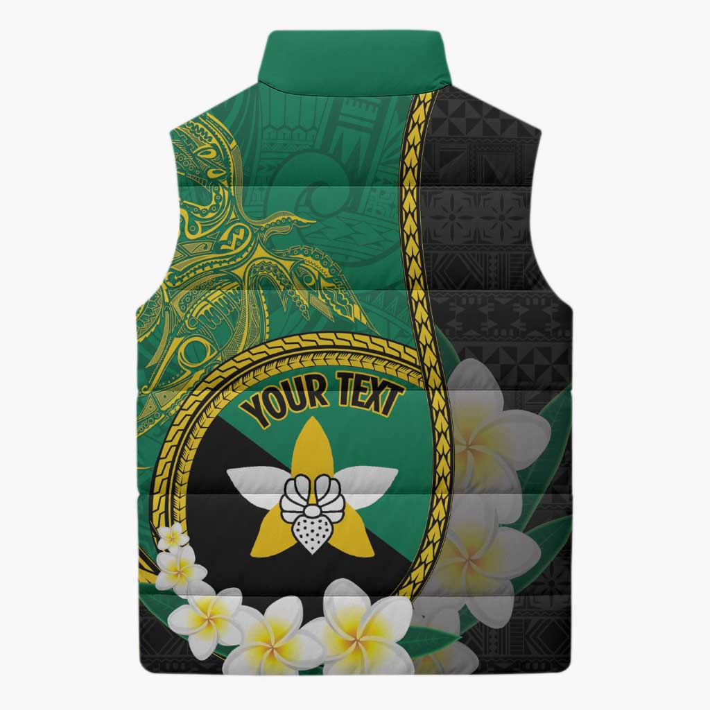 Personalised PNG Enga Provins Sleeveless Puffer Jacket Papua New Guinea Plumeria Melanesian Pattern - Aussie Hoodie
