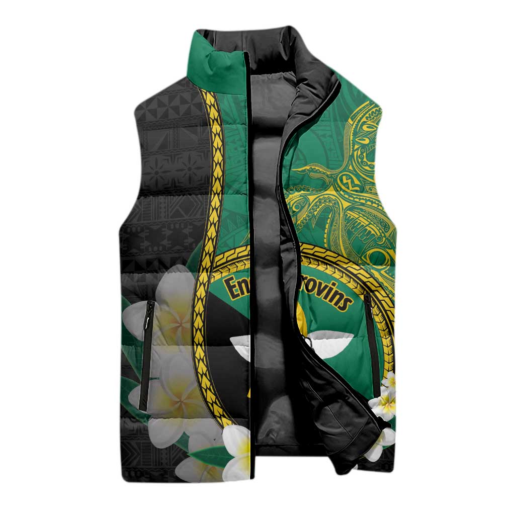 Personalised PNG Enga Provins Sleeveless Puffer Jacket Papua New Guinea Plumeria Melanesian Pattern - Aussie Hoodie