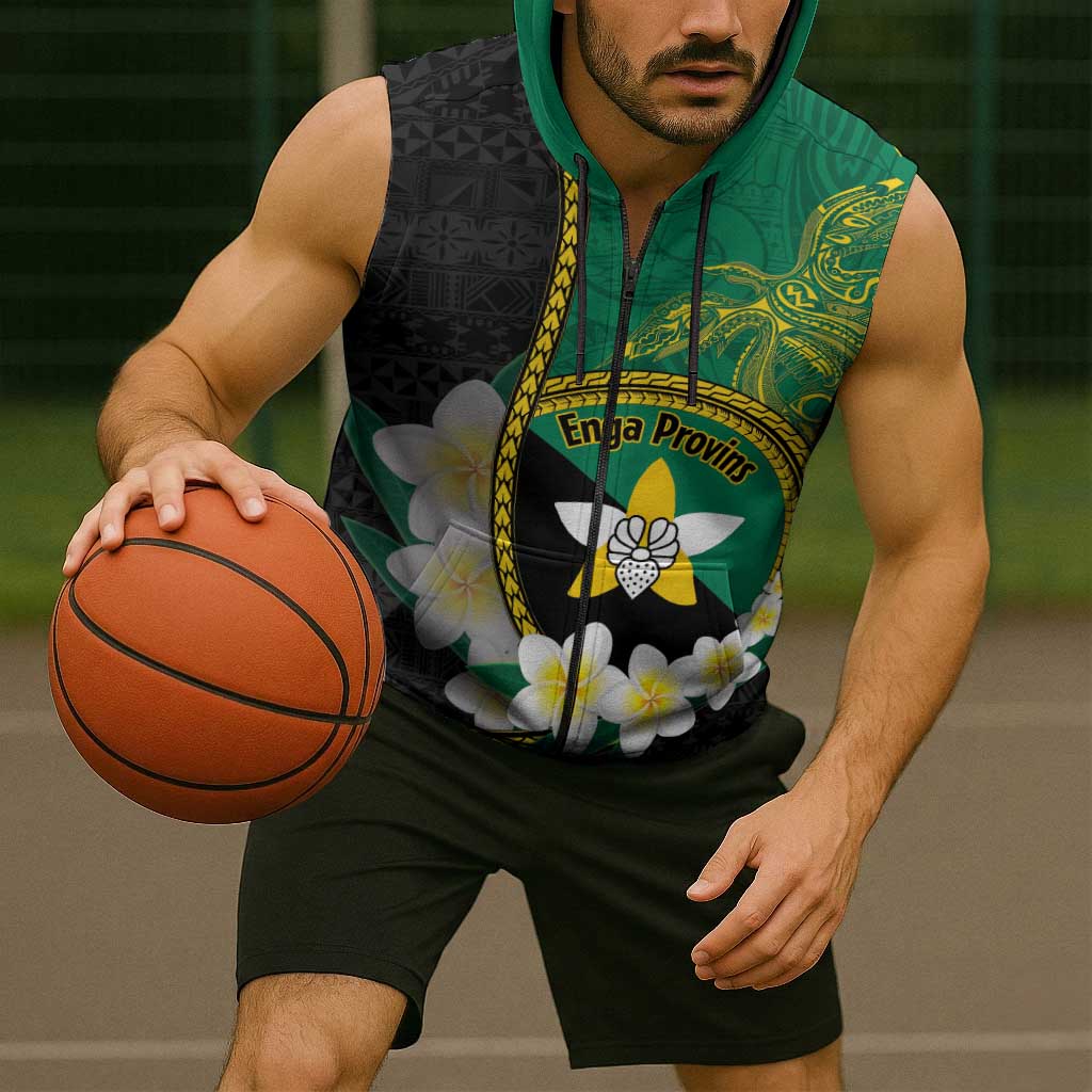 Personalised PNG Enga Provins Sleeveless Zip Hoodie Papua New Guinea Plumeria Melanesian Pattern LT14