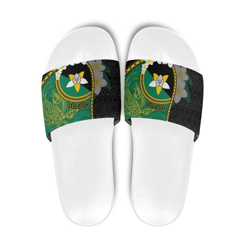 Personalised PNG Enga Provins Slide Sandals Papua New Guinea Plumeria Melanesian Pattern - Aussie Hoodie