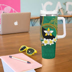 Personalised PNG Enga Provins Tumbler With Handle Papua New Guinea Plumeria Melanesian Pattern - Aussie Hoodie