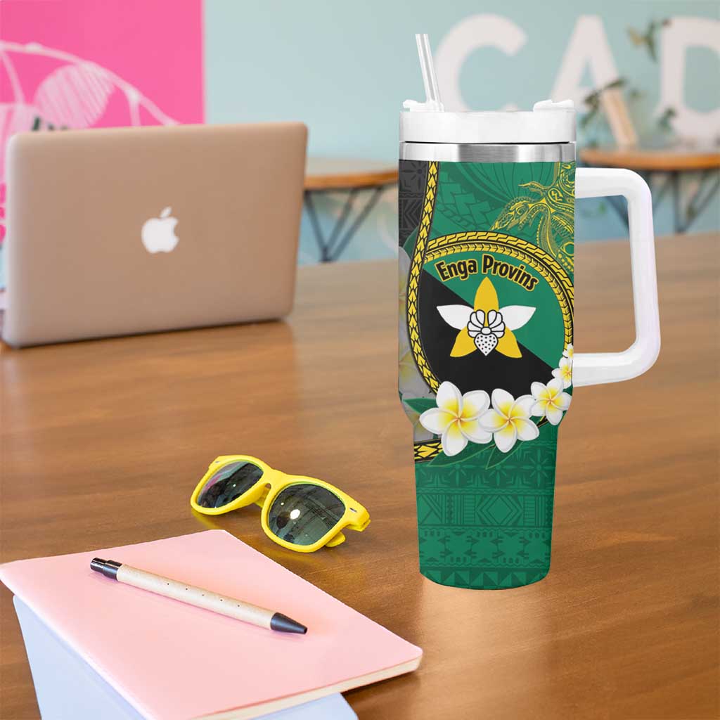 Personalised PNG Enga Provins Tumbler With Handle Papua New Guinea Plumeria Melanesian Pattern - Aussie Hoodie