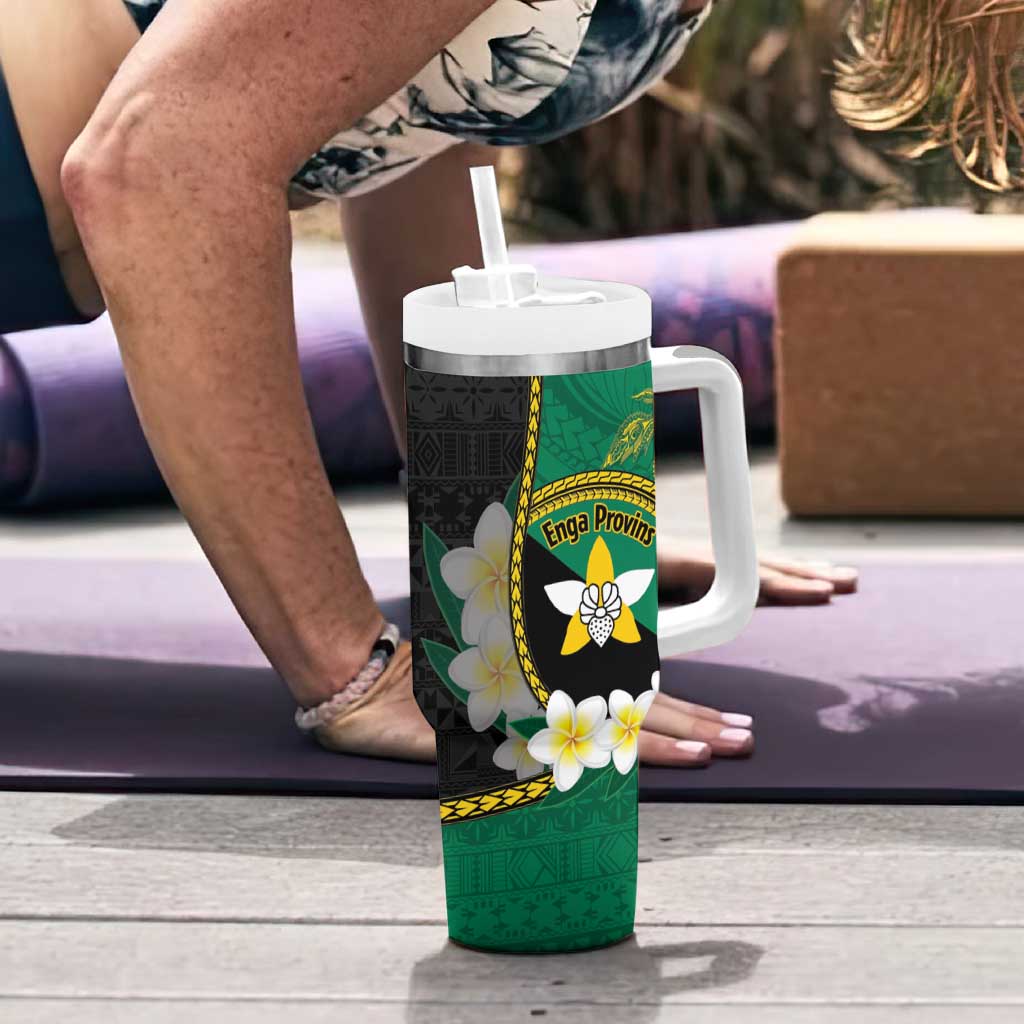 Personalised PNG Enga Provins Tumbler With Handle Papua New Guinea Plumeria Melanesian Pattern - Aussie Hoodie