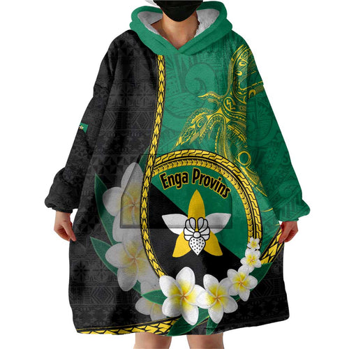 Personalised PNG Enga Provins Wearable Blanket Hoodie Papua New Guinea Plumeria Melanesian Pattern - Aussie Hoodie