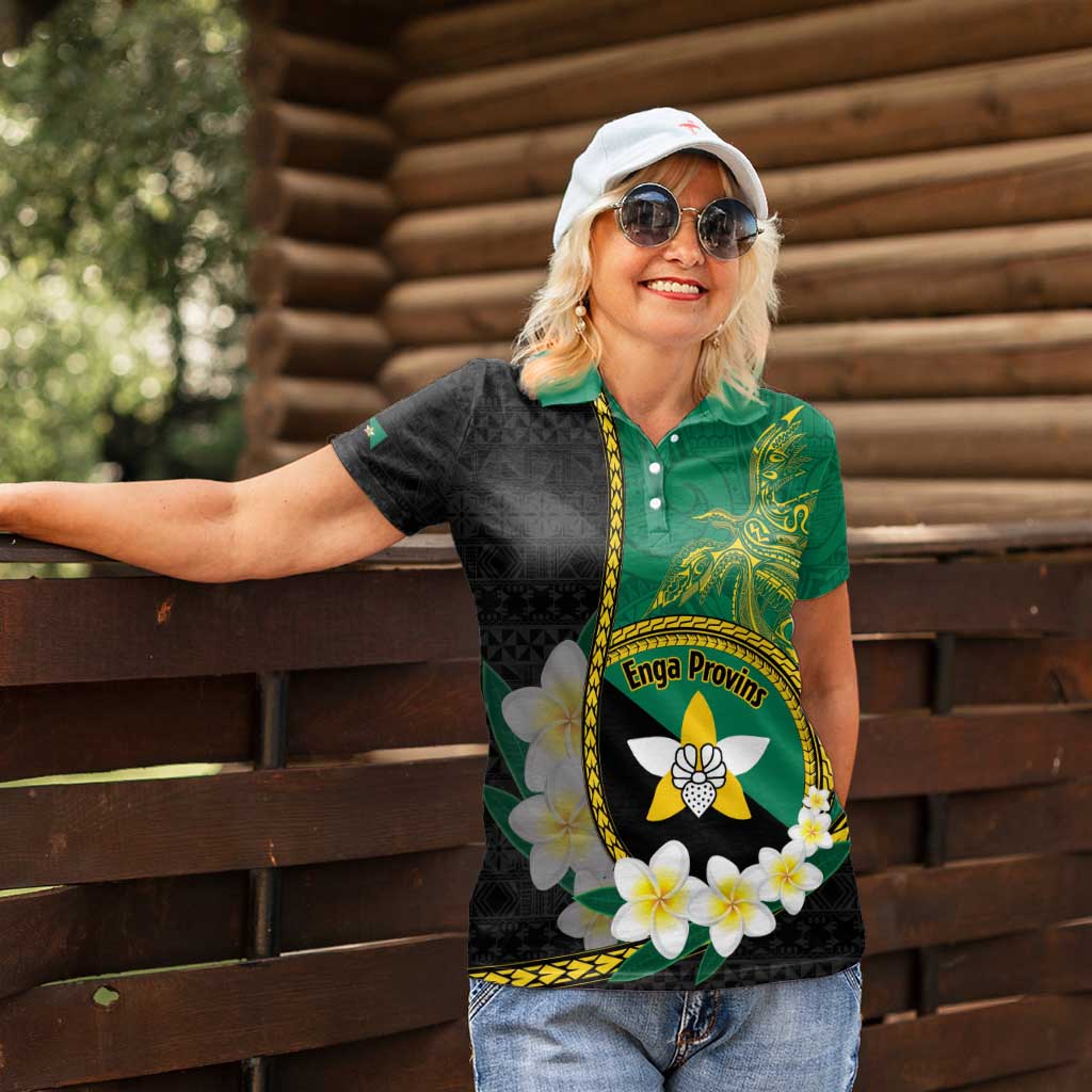 Personalised PNG Enga Provins Women Polo Shirt Papua New Guinea Plumeria Melanesian Pattern - Aussie Hoodie