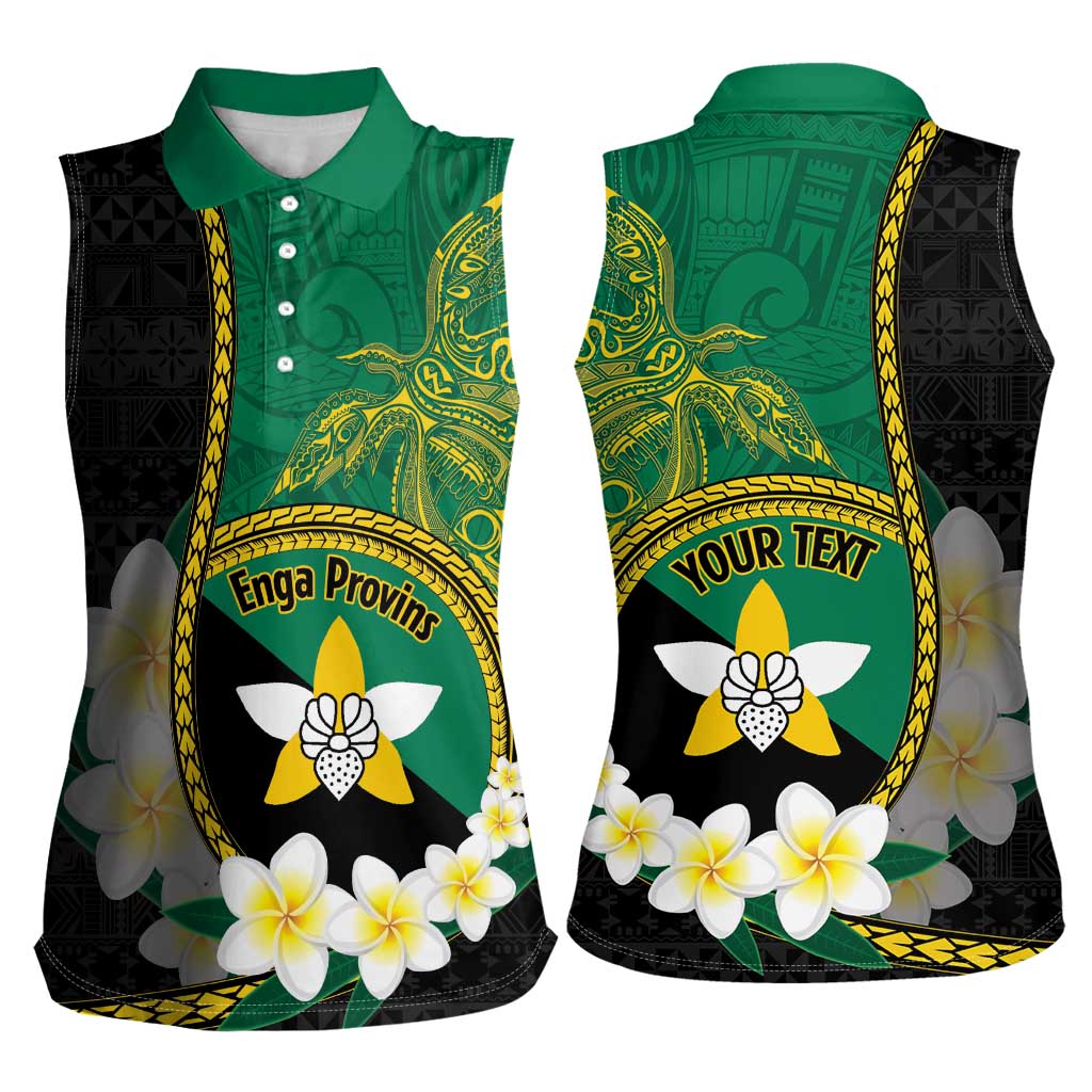 Personalised PNG Enga Provins Women Sleeveless Polo Shirt Papua New Guinea Plumeria Melanesian Pattern - Aussie Hoodie