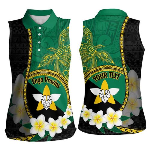 Personalised PNG Enga Provins Women Sleeveless Polo Shirt Papua New Guinea Plumeria Melanesian Pattern - Aussie Hoodie