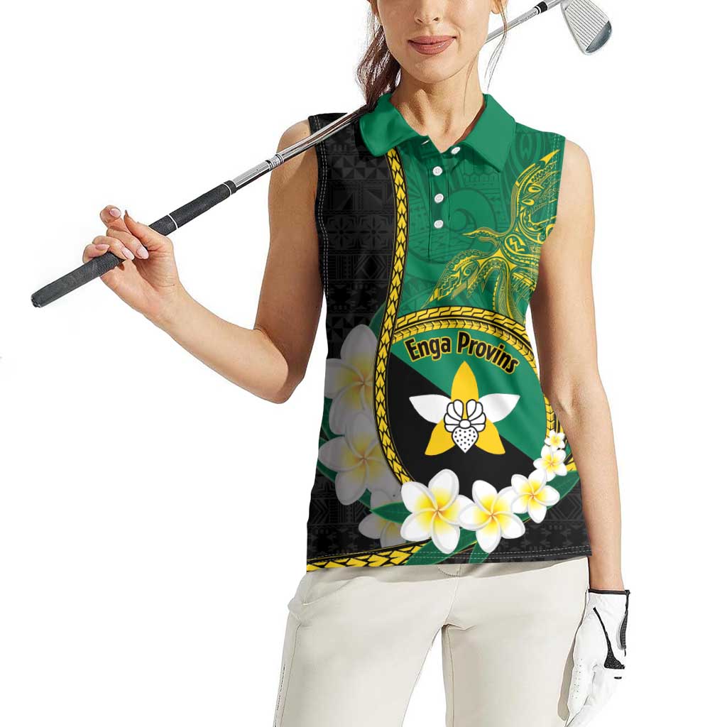 Personalised PNG Enga Provins Women Sleeveless Polo Shirt Papua New Guinea Plumeria Melanesian Pattern - Aussie Hoodie