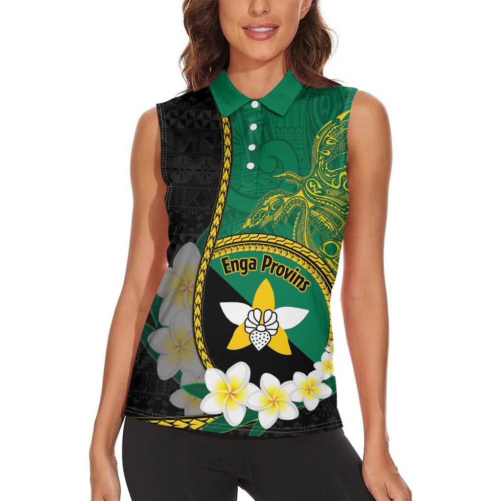 Personalised PNG Enga Provins Women Sleeveless Polo Shirt Papua New Guinea Plumeria Melanesian Pattern - Aussie Hoodie