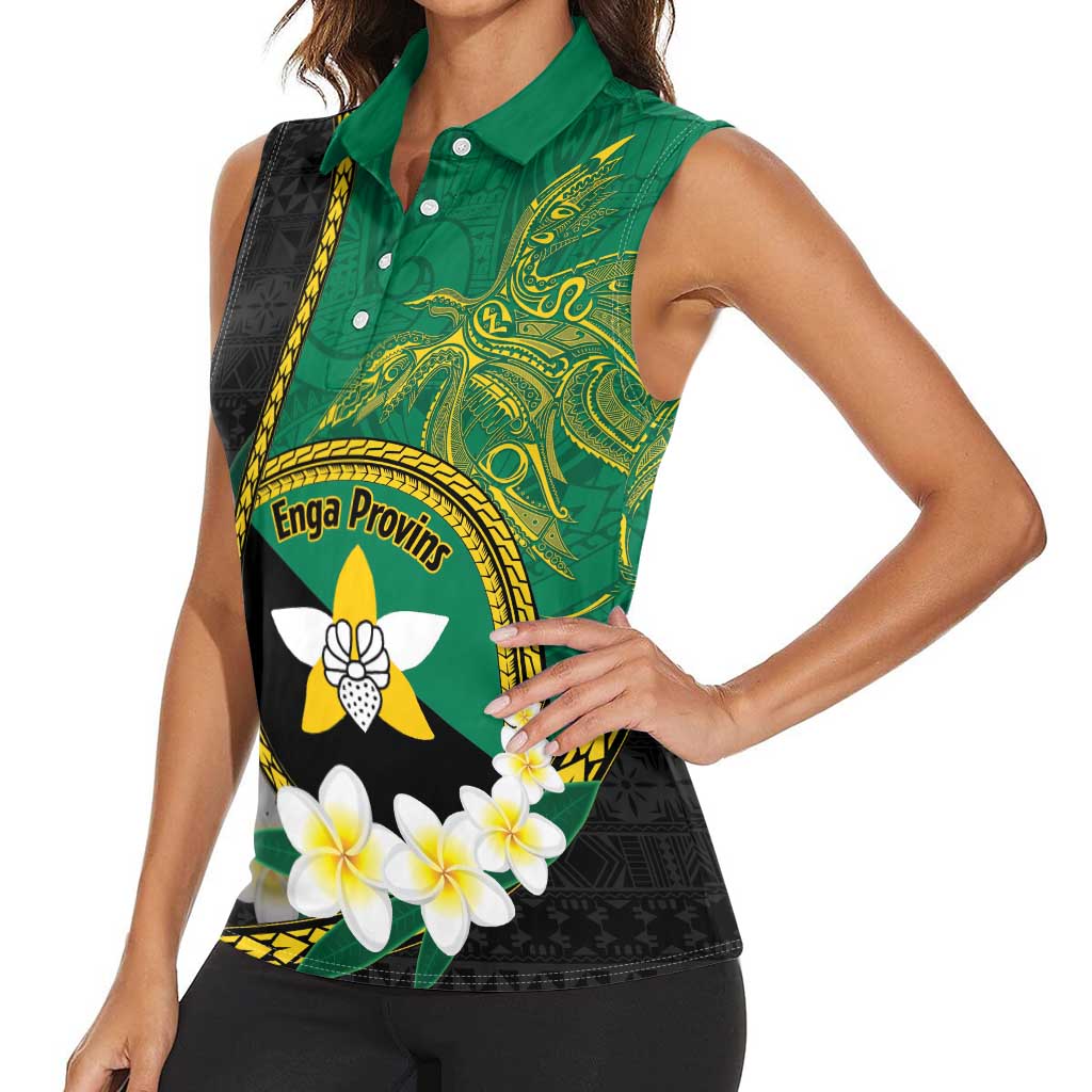 Personalised PNG Enga Provins Women Sleeveless Polo Shirt Papua New Guinea Plumeria Melanesian Pattern - Aussie Hoodie