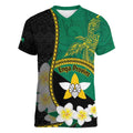 Personalised PNG Enga Provins Women V-Neck T-Shirt Papua New Guinea Plumeria Melanesian Pattern - Aussie Hoodie