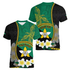 Personalised PNG Enga Provins Women V-Neck T-Shirt Papua New Guinea Plumeria Melanesian Pattern - Aussie Hoodie