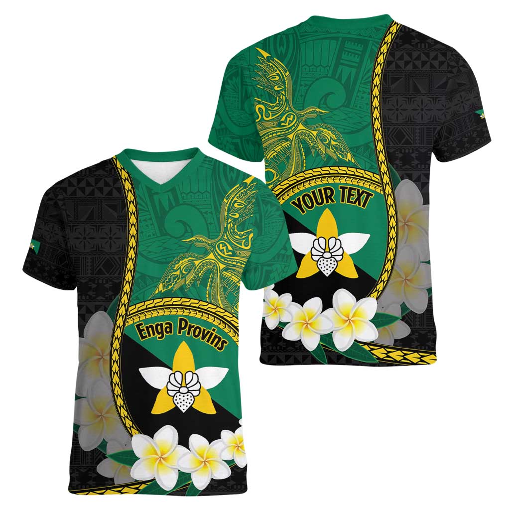 Personalised PNG Enga Provins Women V-Neck T-Shirt Papua New Guinea Plumeria Melanesian Pattern - Aussie Hoodie