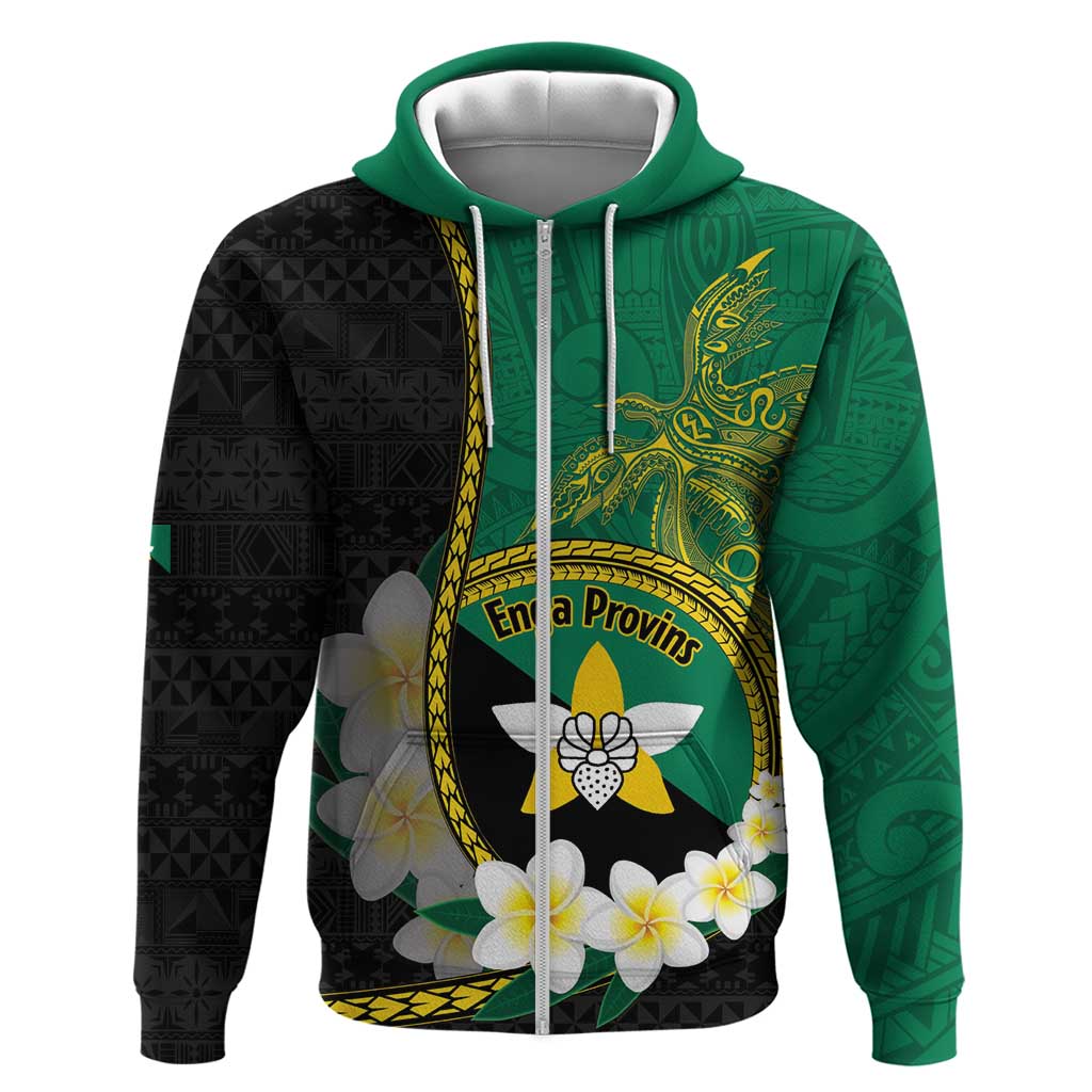 Personalised PNG Enga Provins Zip Hoodie Papua New Guinea Plumeria Melanesian Pattern - Aussie Hoodie