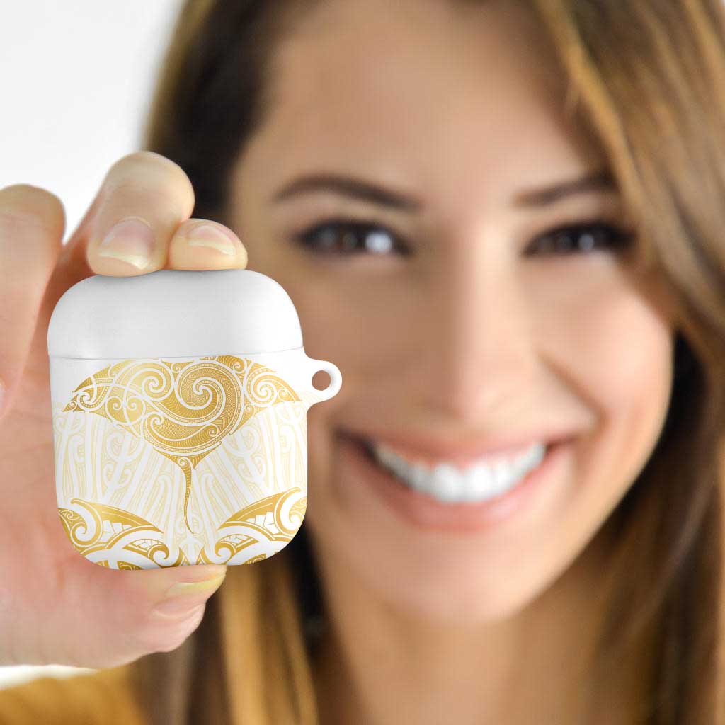 Gold White New Zealand Manta Ray AirPods Case Aotearoa Maori Haehae - Aussie Hoodie