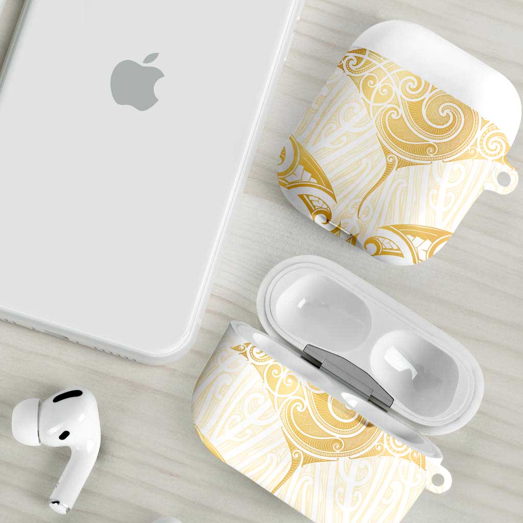 Gold White New Zealand Manta Ray AirPods Case Aotearoa Maori Haehae - Aussie Hoodie