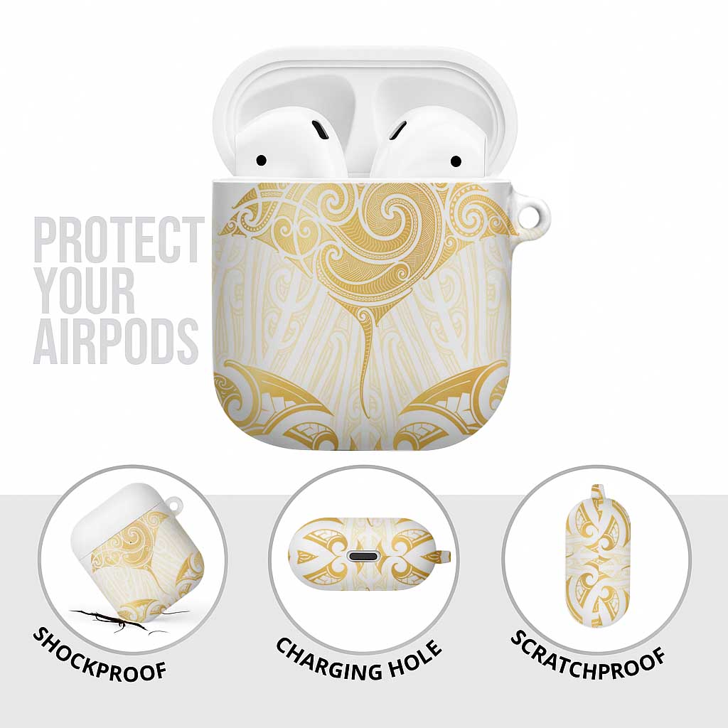 Gold White New Zealand Manta Ray AirPods Case Aotearoa Maori Haehae - Aussie Hoodie