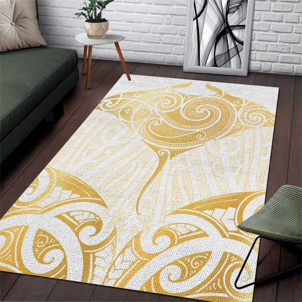 Gold White New Zealand Manta Ray Area Rug Aotearoa Maori Haehae - Aussie Hoodie