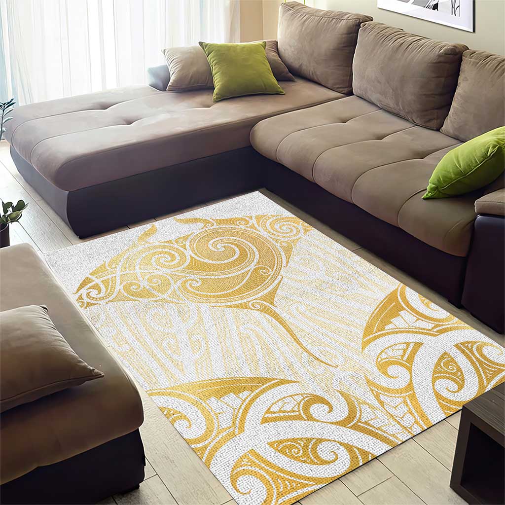 Gold White New Zealand Manta Ray Area Rug Aotearoa Maori Haehae - Aussie Hoodie