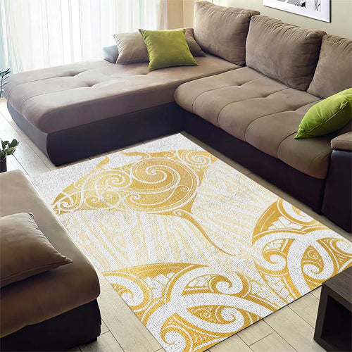 Gold White New Zealand Manta Ray Area Rug Aotearoa Maori Haehae - Aussie Hoodie