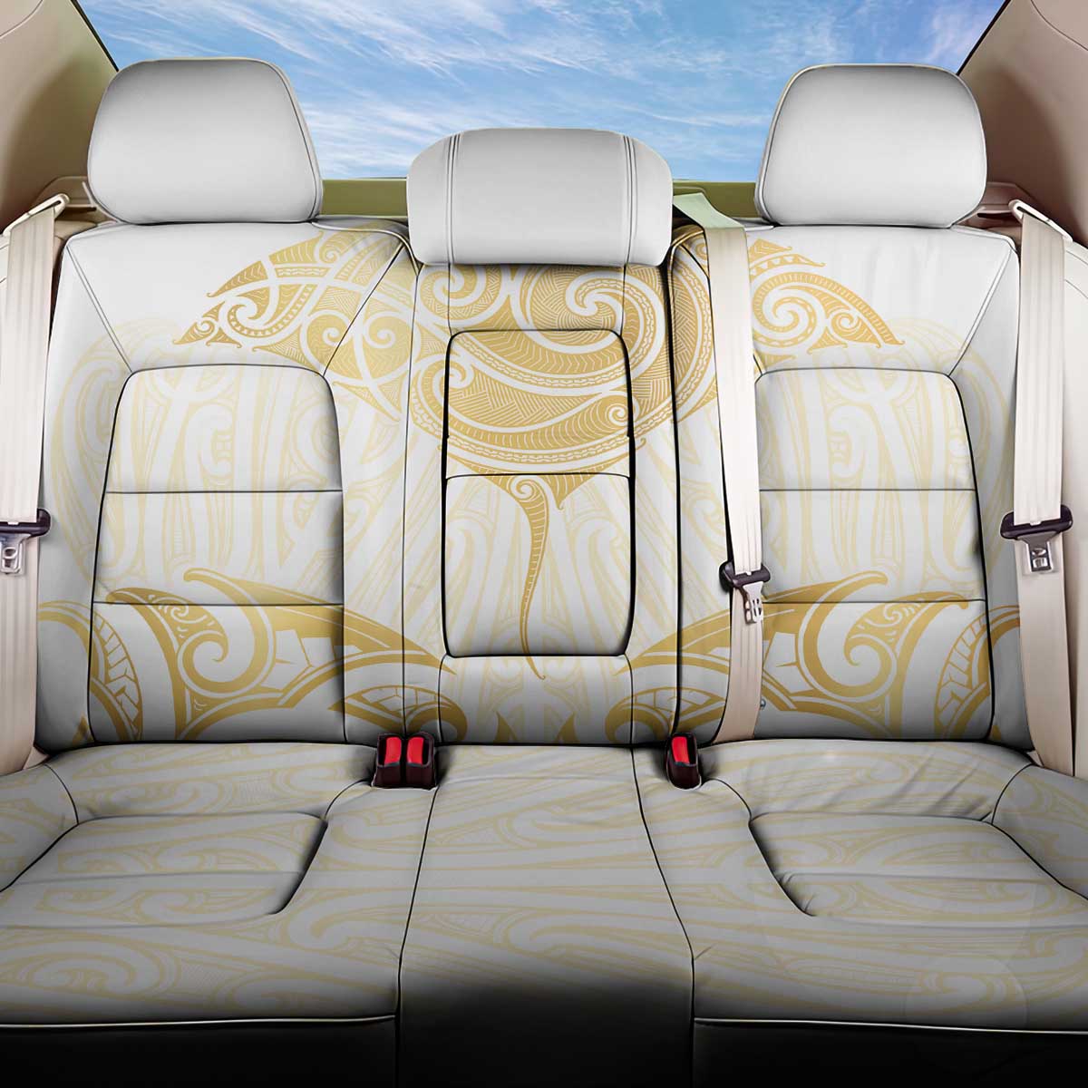 Gold White New Zealand Manta Ray Back Car Seat Cover Aotearoa Maori Haehae - Aussie Hoodie