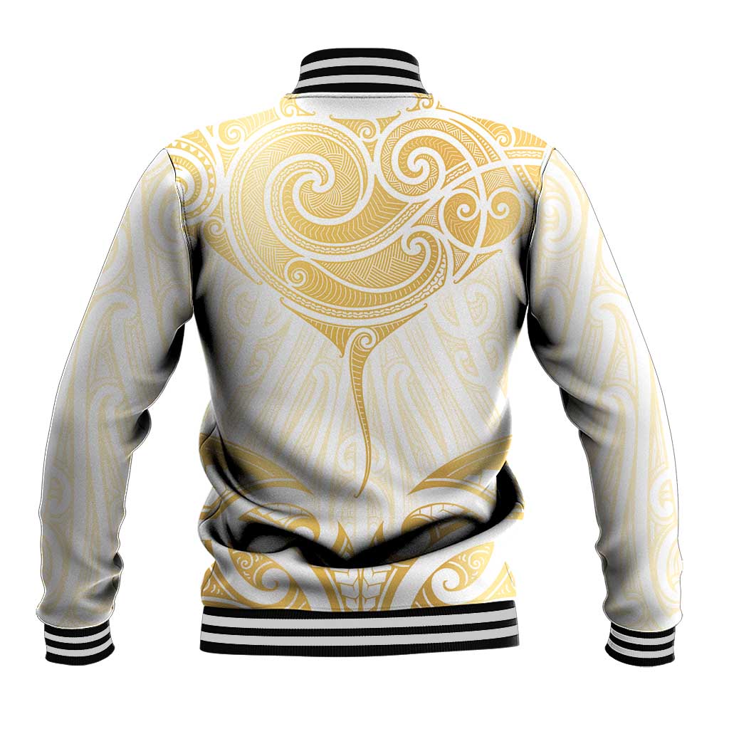 Gold White New Zealand Manta Ray Baseball Jacket Aotearoa Maori Haehae - Aussie Hoodie