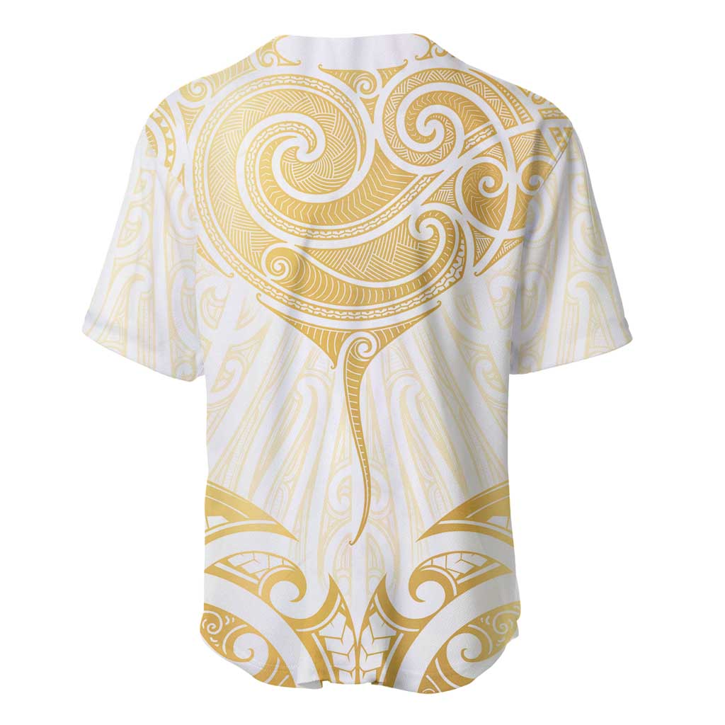 Gold White New Zealand Manta Ray Baseball Jersey Aotearoa Maori Haehae - Aussie Hoodie