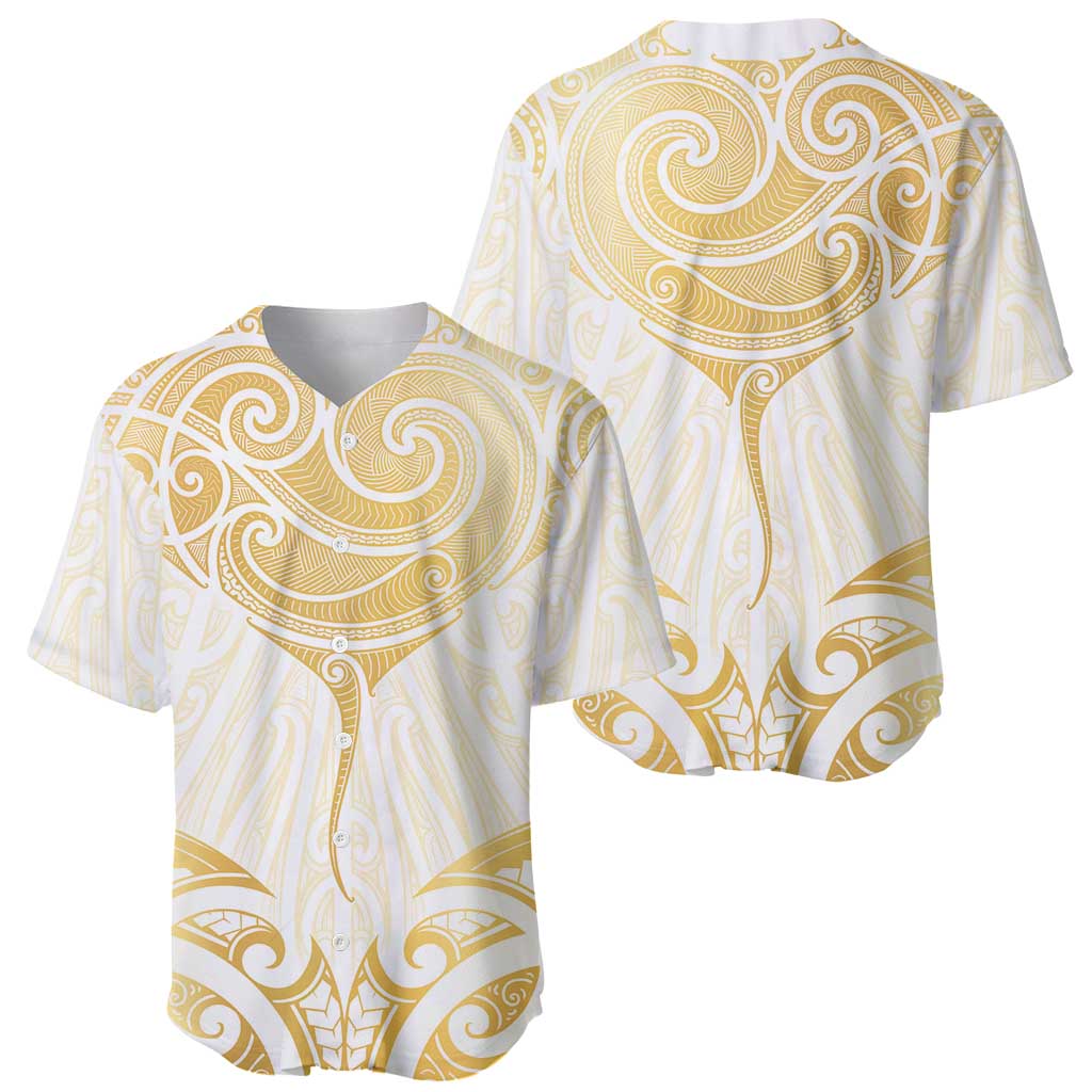 Gold White New Zealand Manta Ray Baseball Jersey Aotearoa Maori Haehae - Aussie Hoodie