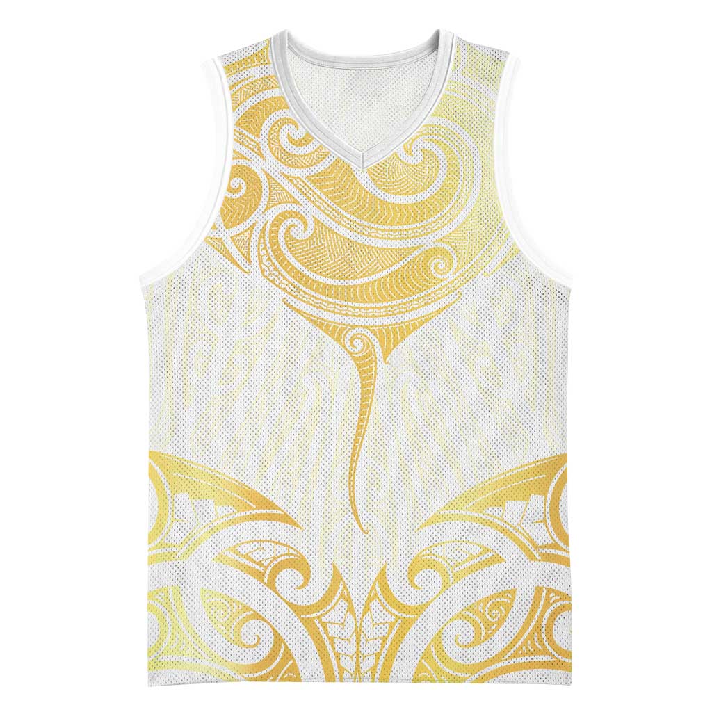 Gold White New Zealand Manta Ray Basketball Jersey Aotearoa Maori Haehae - Aussie Hoodie