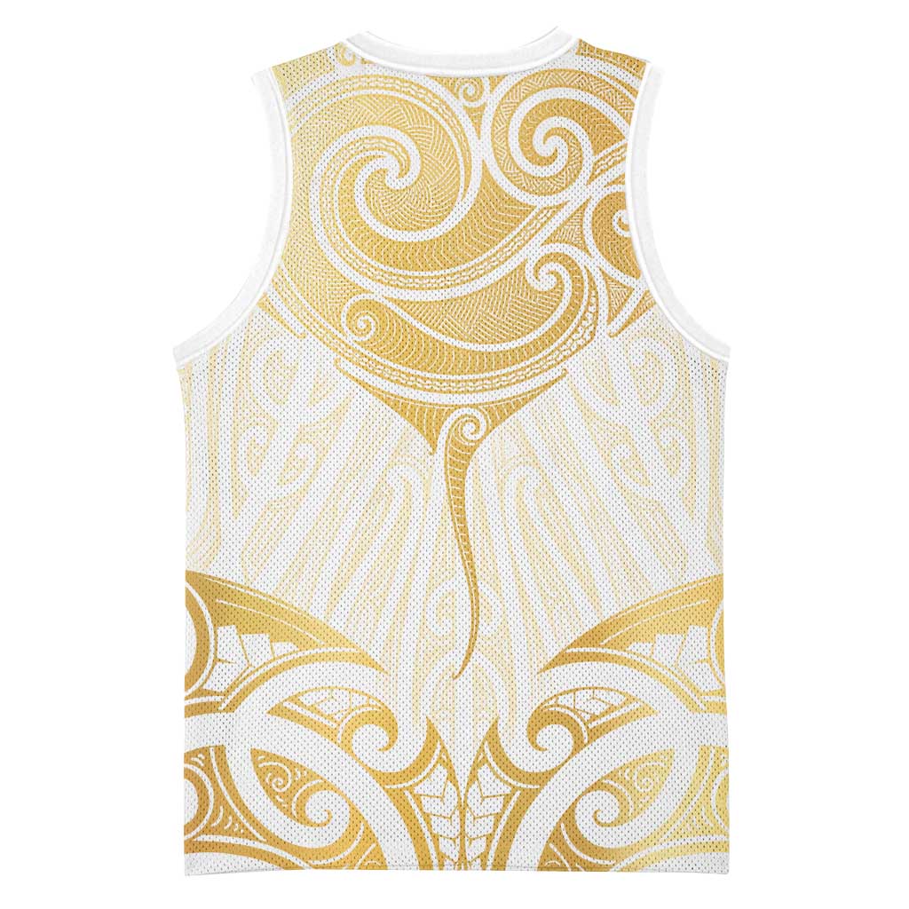 Gold White New Zealand Manta Ray Basketball Jersey Aotearoa Maori Haehae - Aussie Hoodie