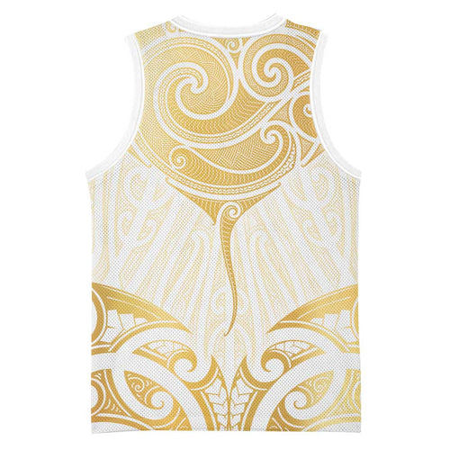 Gold White New Zealand Manta Ray Basketball Jersey Aotearoa Maori Haehae - Aussie Hoodie
