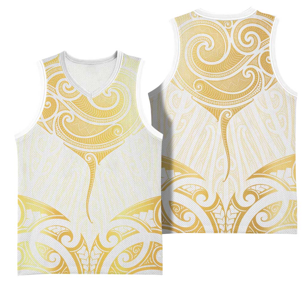 Gold White New Zealand Manta Ray Basketball Jersey Aotearoa Maori Haehae - Aussie Hoodie