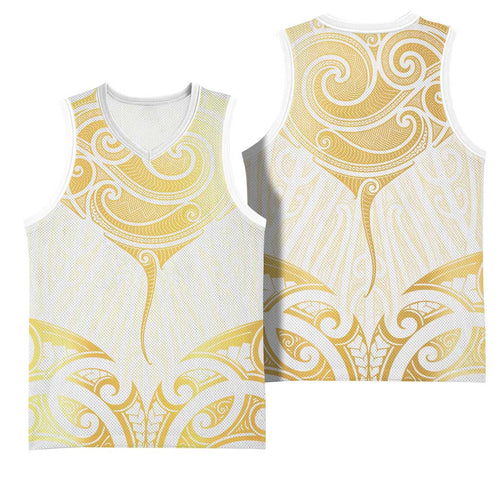 Gold White New Zealand Manta Ray Basketball Jersey Aotearoa Maori Haehae - Aussie Hoodie
