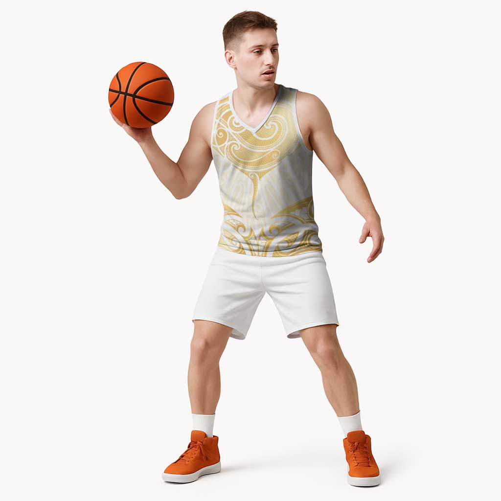 Gold White New Zealand Manta Ray Basketball Jersey Aotearoa Maori Haehae - Aussie Hoodie