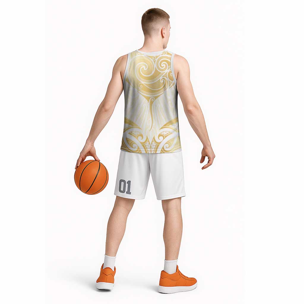 Gold White New Zealand Manta Ray Basketball Jersey Aotearoa Maori Haehae - Aussie Hoodie