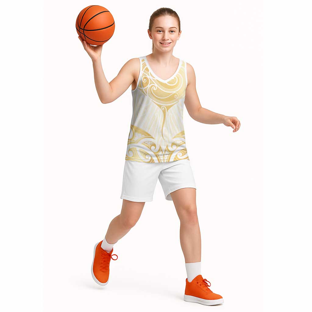 Gold White New Zealand Manta Ray Basketball Jersey Aotearoa Maori Haehae - Aussie Hoodie