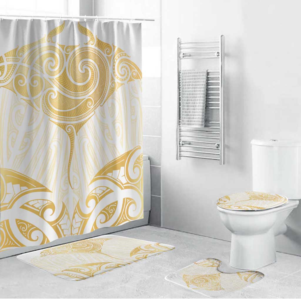 Gold White New Zealand Manta Ray Bathroom Set Aotearoa Maori Haehae - Aussie Hoodie