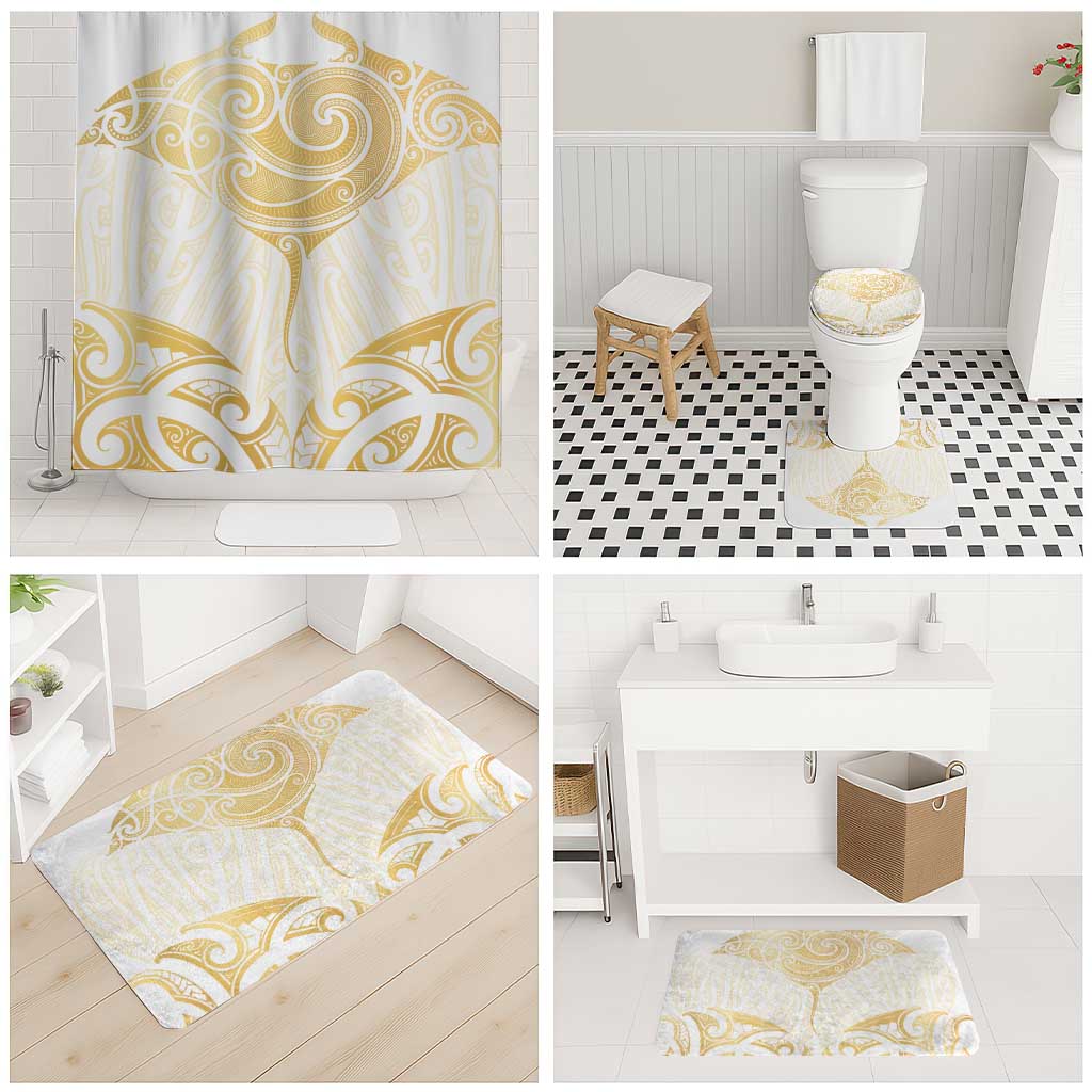 Gold White New Zealand Manta Ray Bathroom Set Aotearoa Maori Haehae - Aussie Hoodie