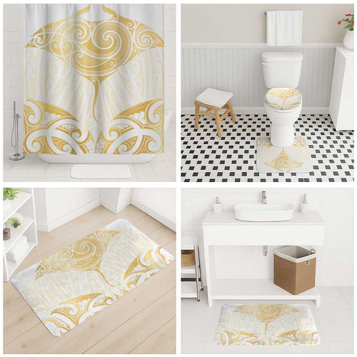 Gold White New Zealand Manta Ray Bathroom Set Aotearoa Maori Haehae - Aussie Hoodie