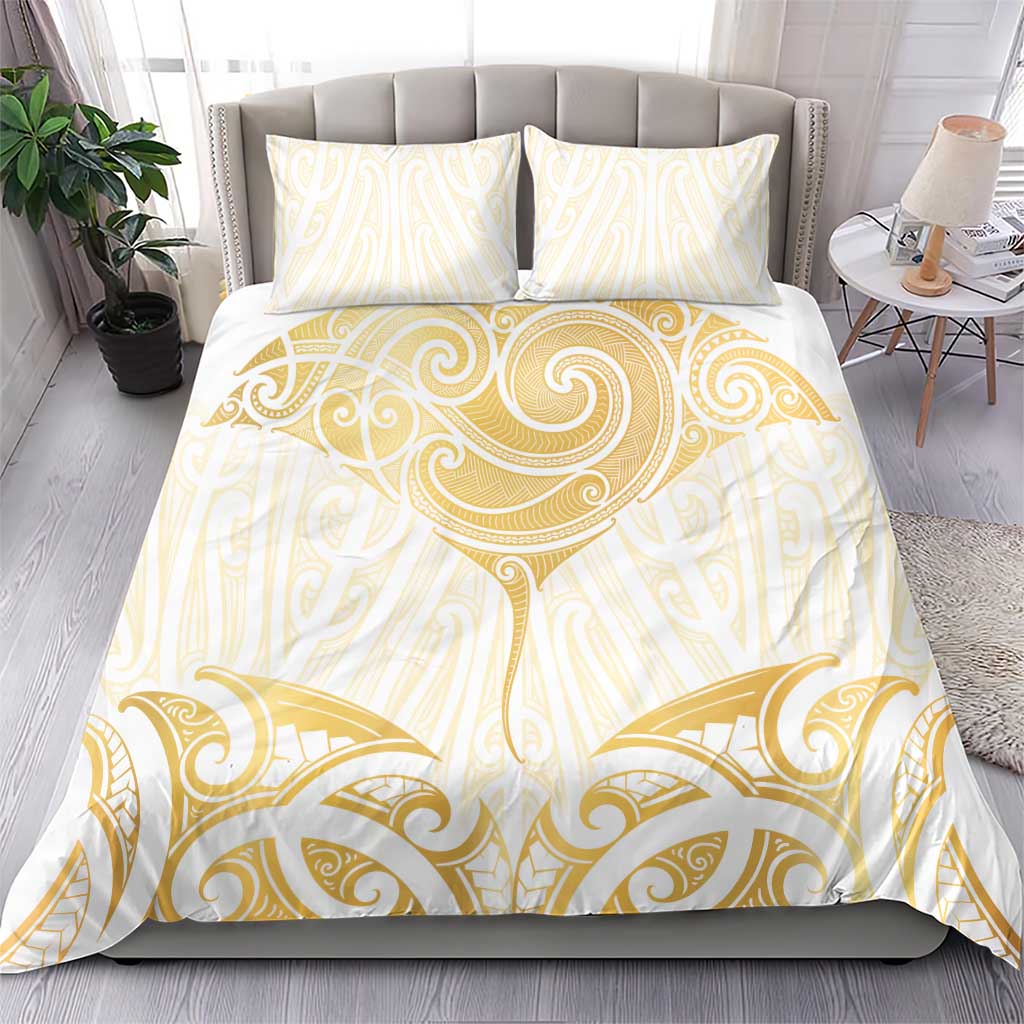 Gold White New Zealand Manta Ray Bedding Set Aotearoa Maori Haehae - Aussie Hoodie